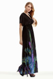 Bohemian Print V-Neck Plus Size Holidays Beach Dress Casual Long Dress