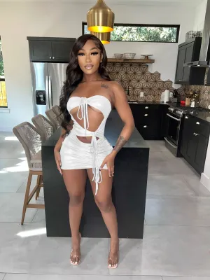 Women Clothing Fashion Sexy Strapless Drawstring Bodycon Irregular Dress