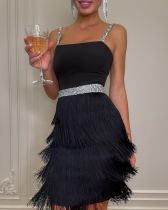 Elegant Dinner Style Strap Fringed Party Dress