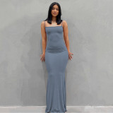 Solid Strap Long Fishtail Basic Maxi Dress