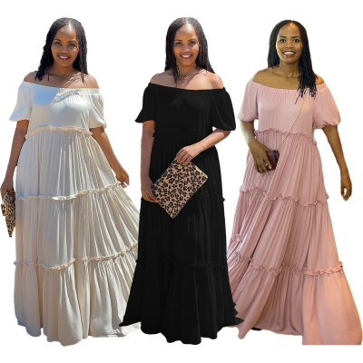 Women Clothing Fashion Solid Off Shoulder Casual Irregular Cotton Maxi Dress
