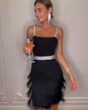 Elegant Dinner Style Strap Fringed Party Dress