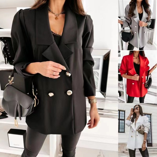 Fall/Winter Casual Women Clothing Double Breasted Solid Blazer Long Sleeve Jacket