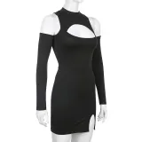Sexy Cutout Off Shoulder Slim Fit Half Turtleneck Long Sleeve Basic Bodysuit Top