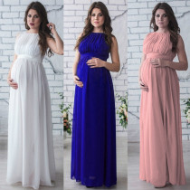 Spring Summer Women's Maternity Dress Solid Color Round Neck Photo Long Dress