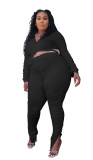 Plus Size Women Solid V-Neck Lace-Up Pleated Long Sleeve Top + Pants Two-Piece Set