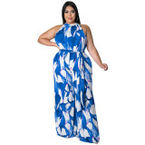 Plus Size Women Holidays Casual Print Sleeveless Jumpsuit