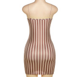 Summer Women Suspender Sexy Striped Print Bodycon Dress