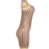 Summer Women Suspender Sexy Striped Print Bodycon Dress