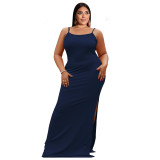 Plus Size Women's Summer Ribbed Sling Slit Sexy Tight Fitting Dress