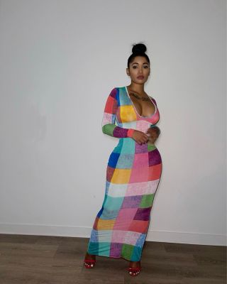 Women's Nightclub Dress Fashion Sexy Print Multi-Color Plaid Dress