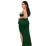 Plus Size Women's Summer Ribbed Sling Slit Sexy Tight Fitting Dress