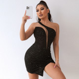 Women Summer One Shoulder Cutout Bodycon Dress