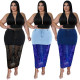 Plus Size Women's Washed Denim Sequin Patckwork Sexy Long Skirt