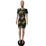 Summer women's sexy mesh print dragon print dress