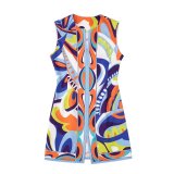 Summer Women's Round Neck Sleeveless Dress + High Waist Skirt Shorts Print Suit Women