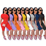 Women's Solid Color Short Sleeve Shorts Suit Sexy Low Back Tie Nightclub Style Two Piece