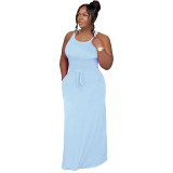 Plus Size Women's Holidays Casual Fashion U Neck Solid Short Sleeve Dress Beach Long Dress