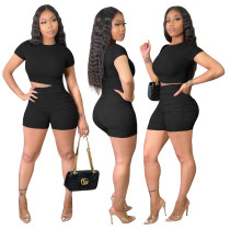 Spring/Summer Women's Solid Ribbed Shorts Set