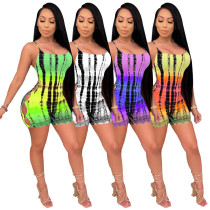 Women's Digital Print Jumpsuit Sexy Sling Low Back Female Nightclub Style One Piece