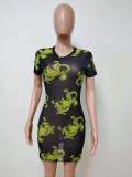 Summer women's sexy mesh print dragon print dress