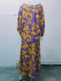 Women Loose Print Long Sleeve Top+Long Dress Two Piece Set