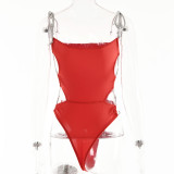Summer Women Solid Color Sling Cutout Backless Bodysuit Swimsuit