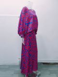 Women Loose Print Long Sleeve Top+Long Dress Two Piece Set