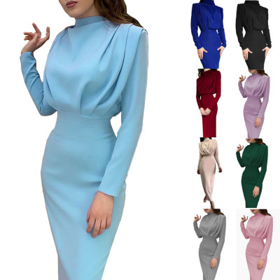 Women Fall Trendy Solid Long Sleeve Dress