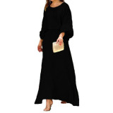 Women Loose Print Long Sleeve Top+Long Dress Two Piece Set