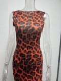 Women Summer Chic Leopard Print Backless Maxi Dress