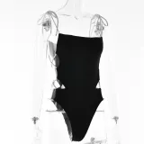 Summer Women Solid Color Sling Cutout Backless Bodysuit Swimsuit