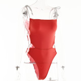 Summer Women Solid Color Sling Cutout Backless Bodysuit Swimsuit