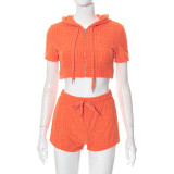 Fashion Women'S Zip Short Sleeve Hoodies Shorts Sports Casual Two Piece Set