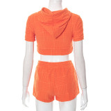 Fashion Women'S Zip Short Sleeve Hoodies Shorts Sports Casual Two Piece Set