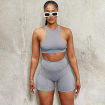Women'S Summer Sexy Tank Top Tight Fitting High Waist Shorts Two Piece Set