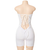 Women'S Fashion Summer Strapless Tight Fitting Slim Fit Lace-Up Shorts Jumpsuit