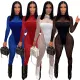 Women'S Mesh Stripe Patchwork Sexy See-Through Jumpsuit