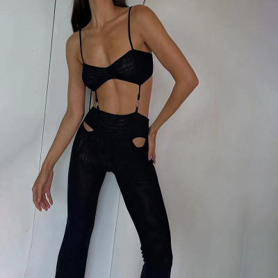 Summer Women'S Fashion Cutout Sexy Jumpsuit Strap Slim Fit One Piece Casual Trousers