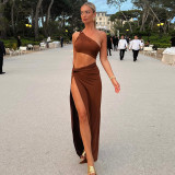 Summer Women'S Fashion Slash Shoulder Sexy Cutout Slit Slim Chic Long Dress