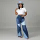 Summer Patchwork Women'S Washed Denim Pants Street Fashion Trend Denim Jeans