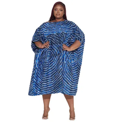 Women Plus Size Fashion Print High Waist Loose Swing Dress