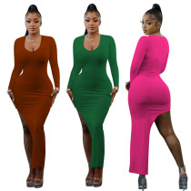 Women Fashion Sexy Multicolor V-Neck Side Slit Dress Women