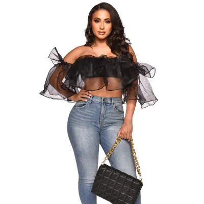 Sexy Women's Organza Off Shoulder Low Back Top