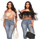 Sexy Women's Organza Off Shoulder Low Back Top