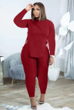 Women's Fashion Casual Side Slit Lace-Up Round Neck Tracksuit