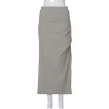 Windy Summer Pleated Slit Skirt High Waist Slim Fit Maxi Cargo Skirt