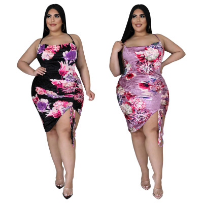 Plus Size Women Printed Sling Bodycon Dress