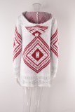 Women Long Sleeve Diamond Jacquard Hooded Cardigan