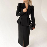 Summer Business Wear Solid Color Long Sleeve Turndown Collar Chic Fashion Dress